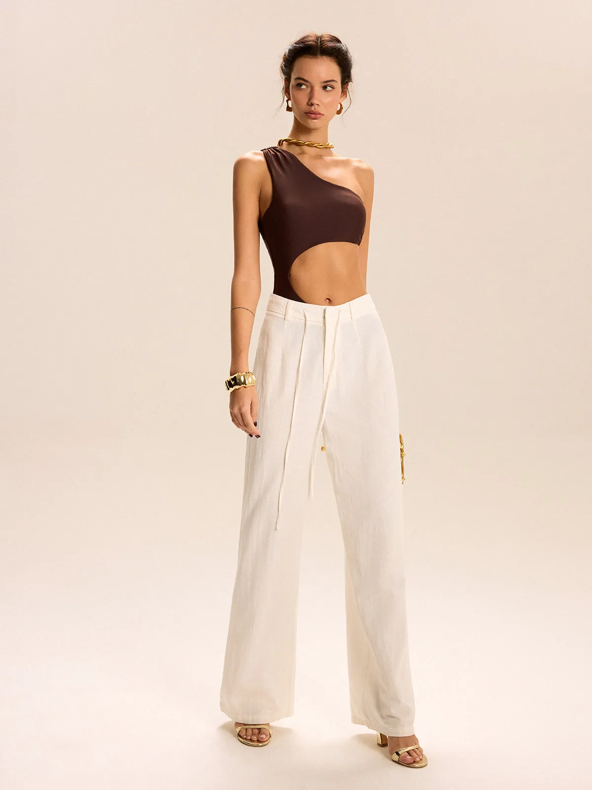 One Shoulder Cutout Metal Buckle One-Piece sold by COMMENSE product image thumbnail 3