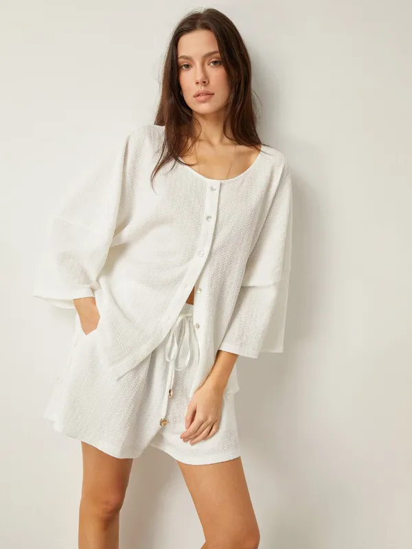 Button-Front Loose-Fit Shorts Set sold by COMMENSE