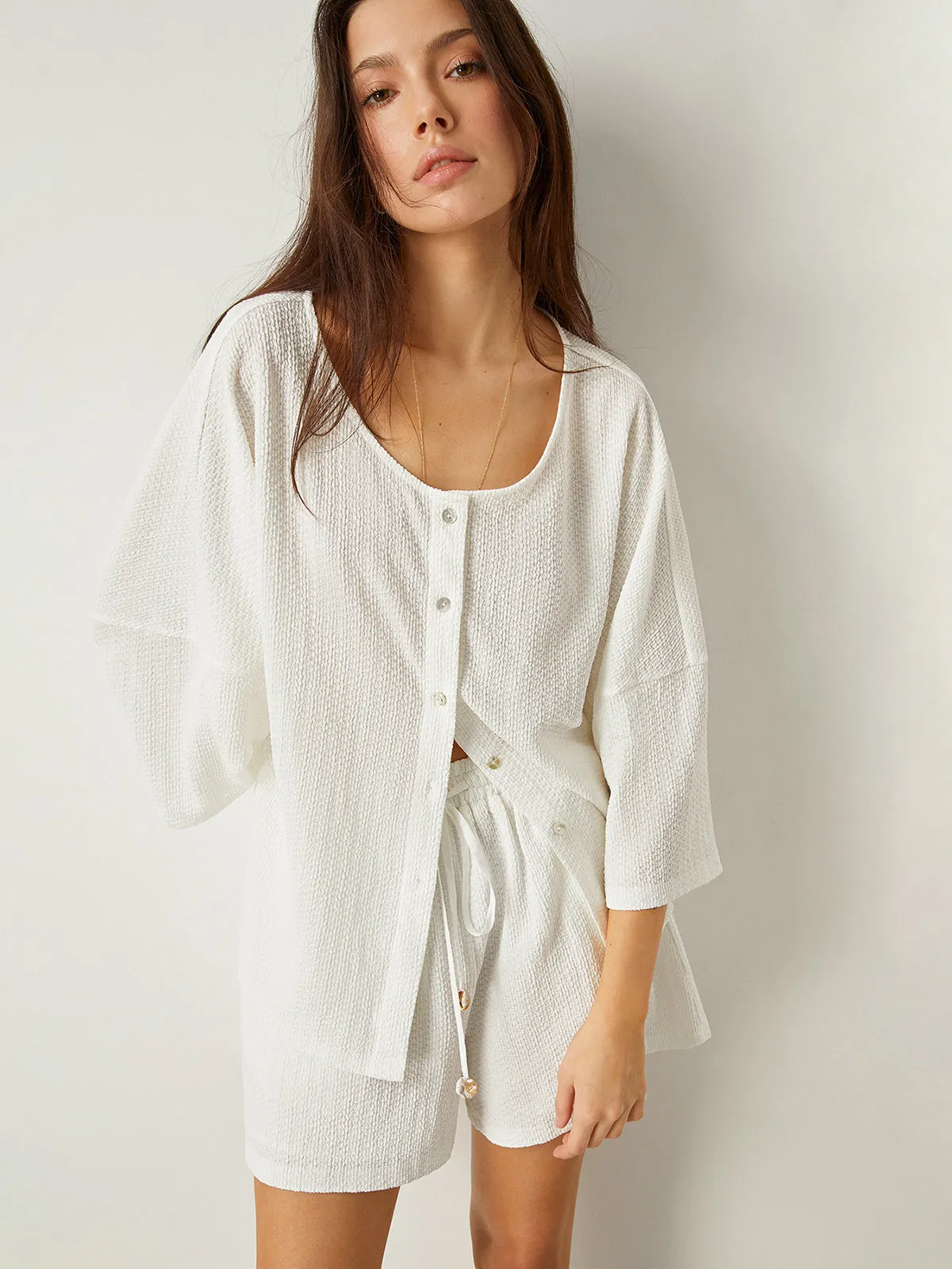 Button-Front Loose-Fit Shorts Set sold by COMMENSE product image thumbnail 4