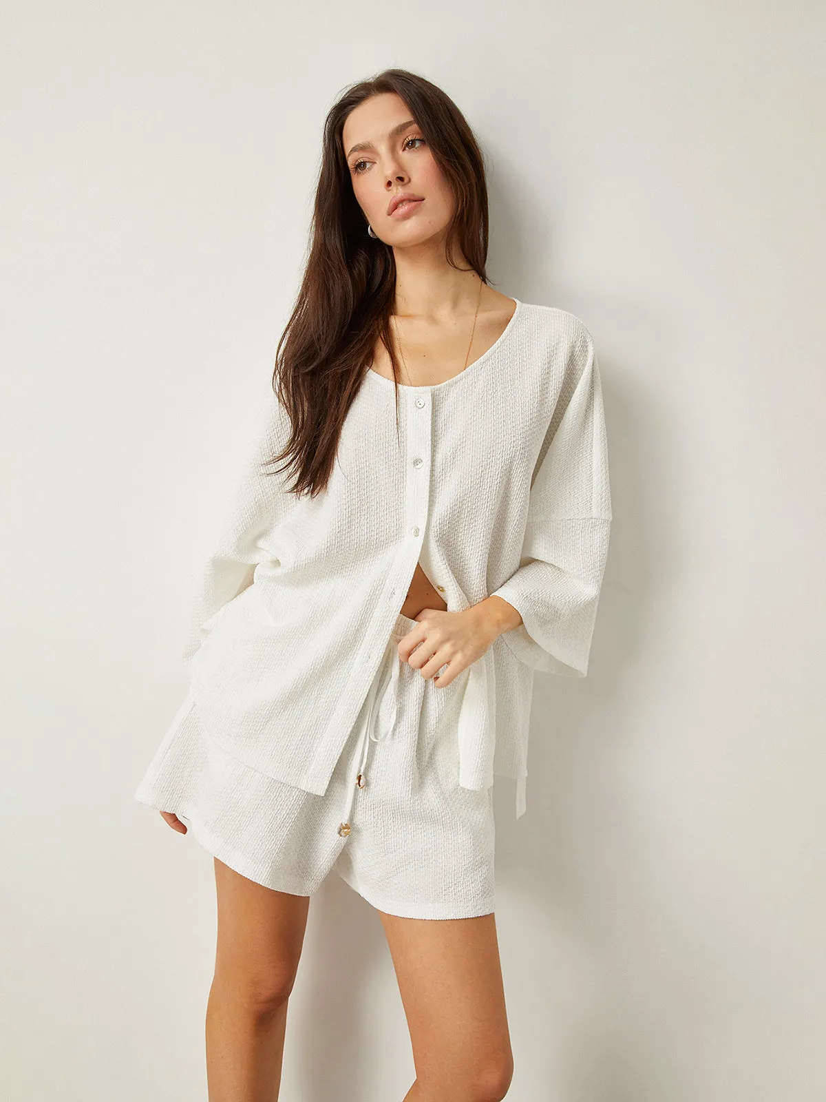 Button-Front Loose-Fit Shorts Set sold by COMMENSE product image thumbnail 2