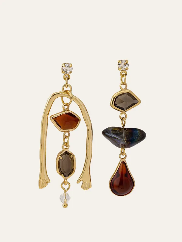Asymmetrical Gemstone Drop Earrings With Hand Detail sold by COMMENSE