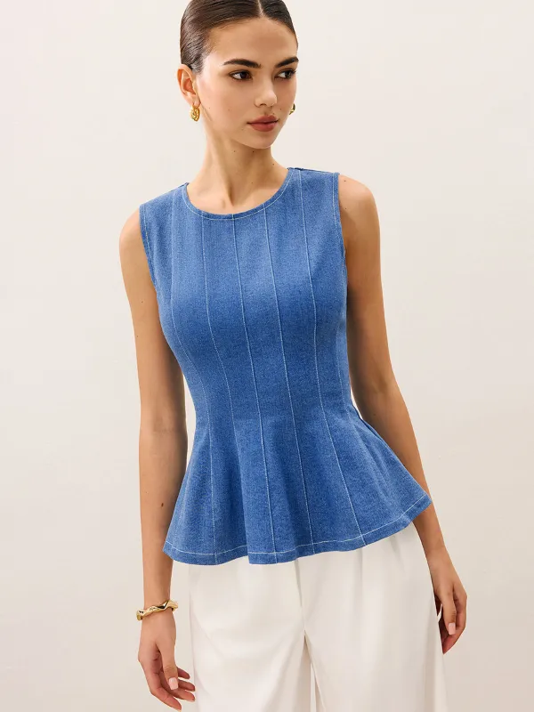 Denim Peplum Top sold by COMMENSE