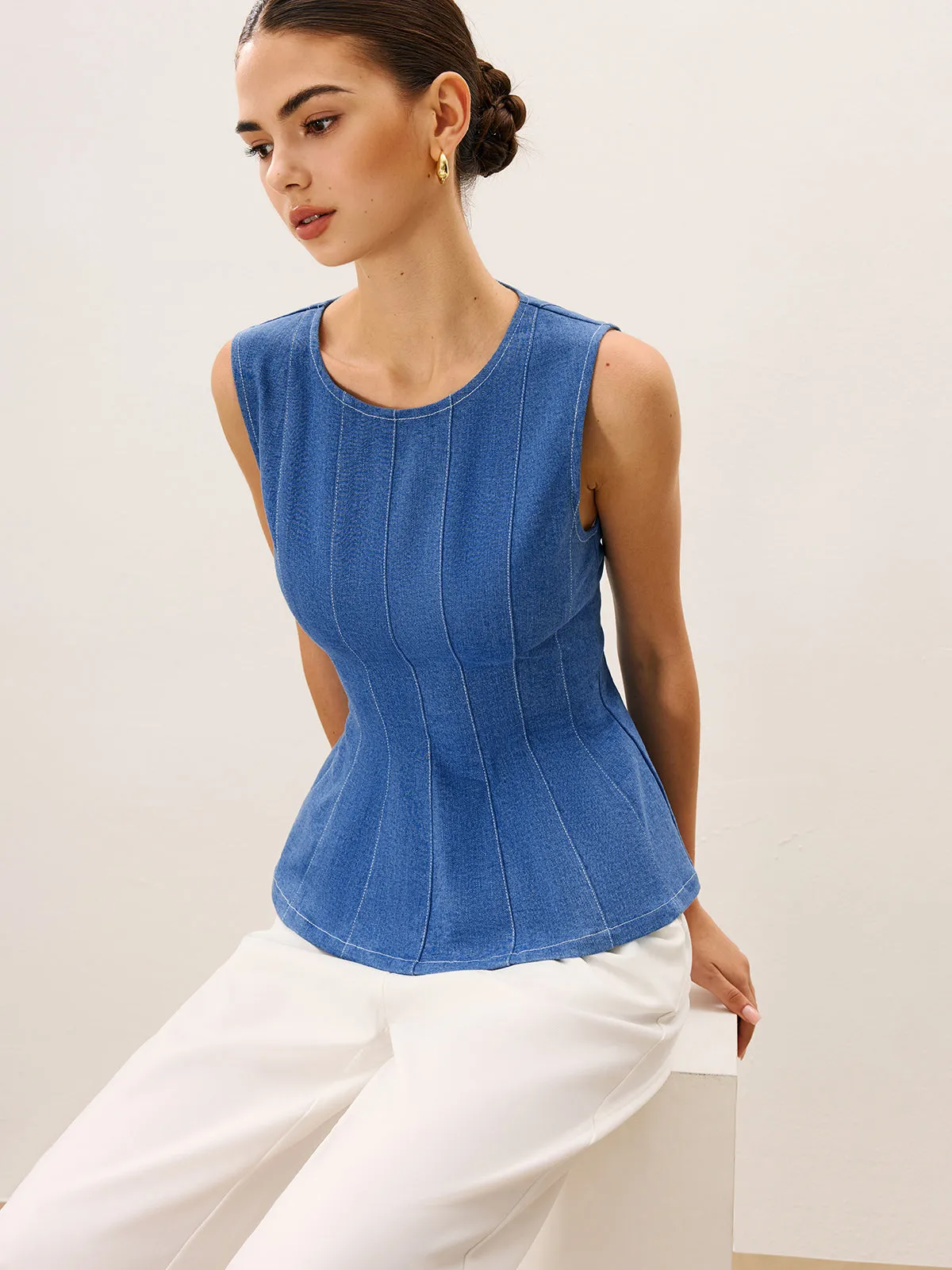 Denim Peplum Top sold by COMMENSE product image thumbnail 5