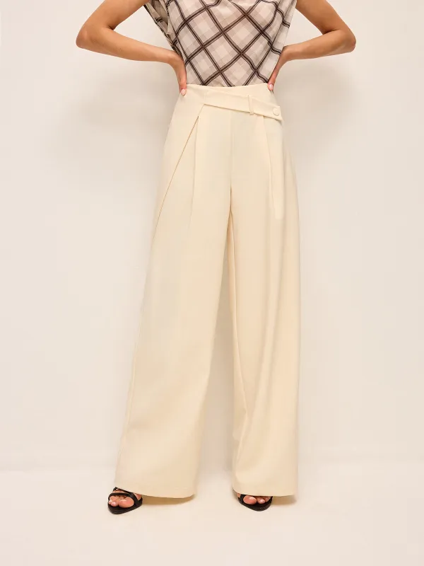 Mid-Waisted Wide-Leg Pants With Belted Detail sold by COMMENSE