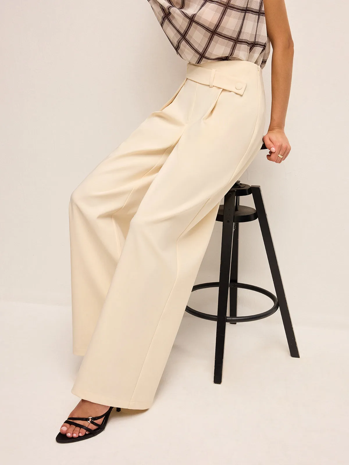 Mid-Waisted Wide-Leg Pants With Belted Detail sold by COMMENSE product image thumbnail 4