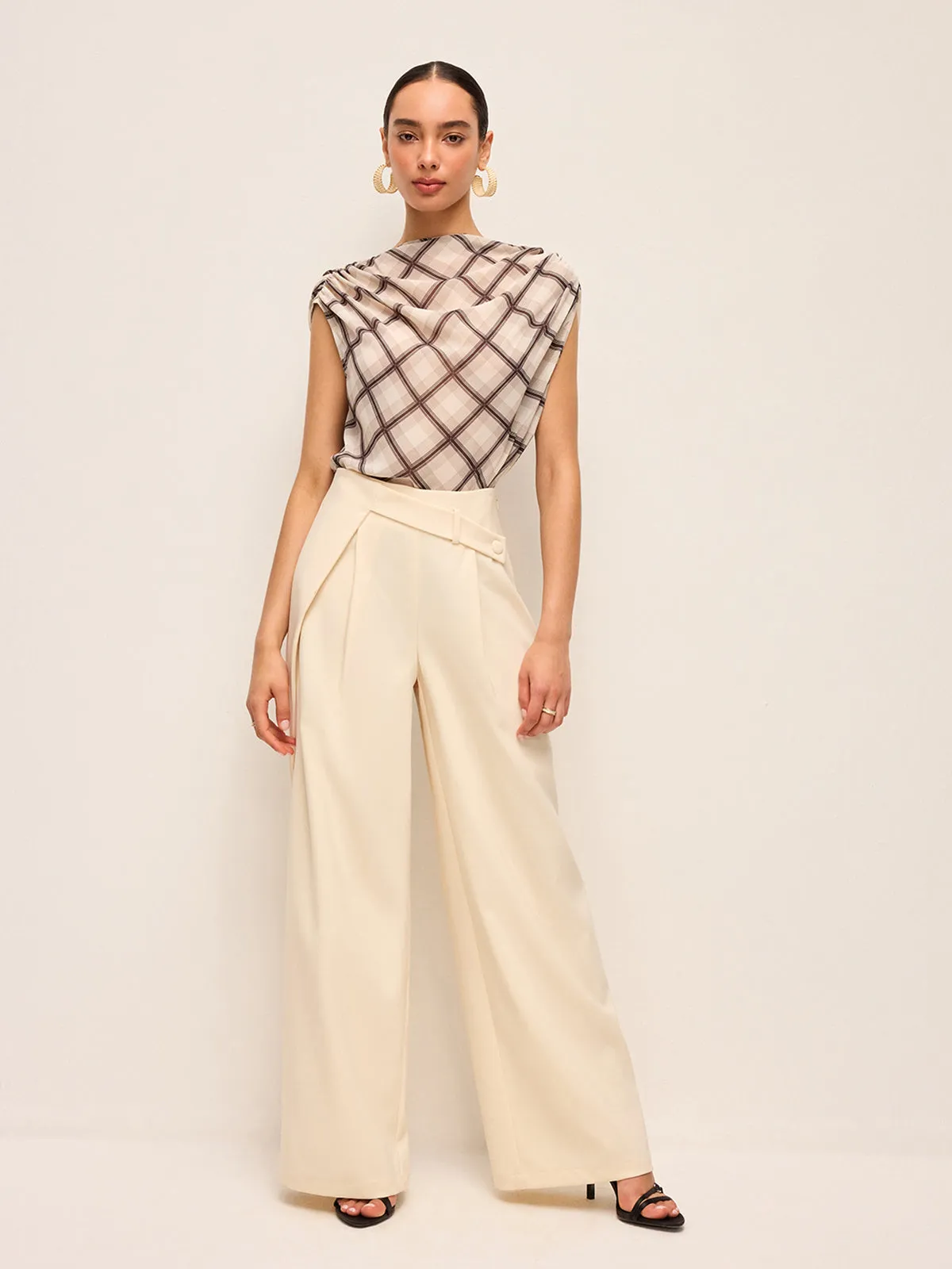 Mid-Waisted Wide-Leg Pants With Belted Detail sold by COMMENSE product image thumbnail 5
