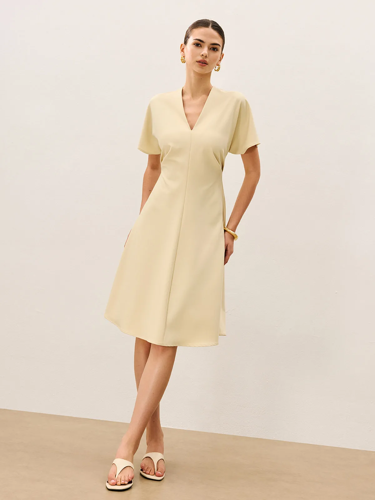 V-Neck Short Sleeve Midi Dress sold by COMMENSE product image thumbnail 2