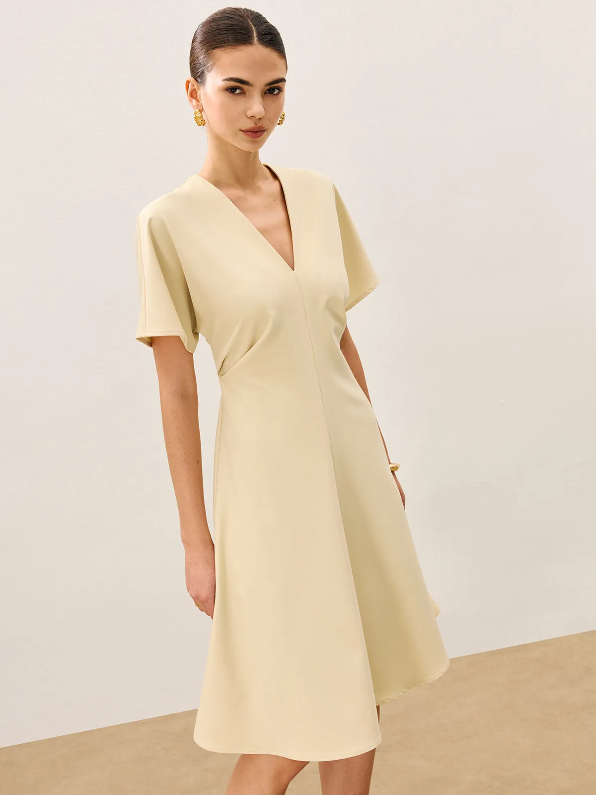 V-Neck Short Sleeve Midi Dress sold by COMMENSE product image thumbnail 5