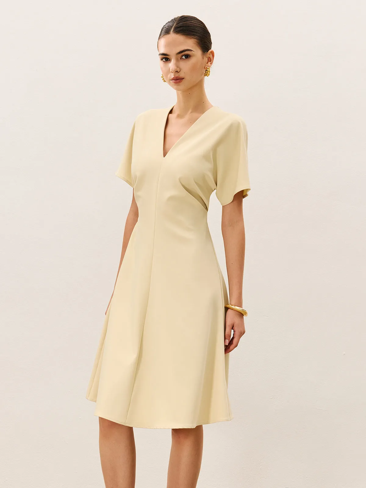 V-Neck Short Sleeve Midi Dress sold by COMMENSE product image thumbnail 3