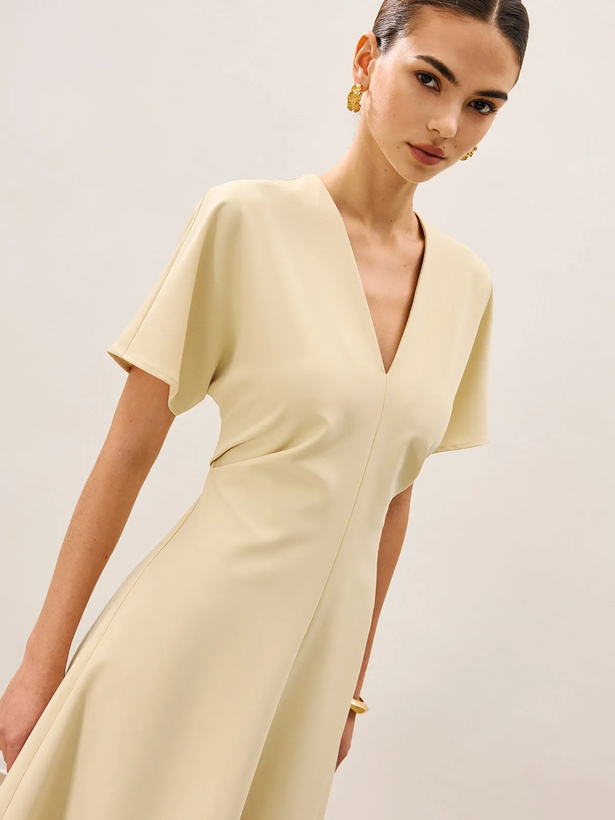 V-Neck Short Sleeve Midi Dress sold by COMMENSE product image thumbnail 4