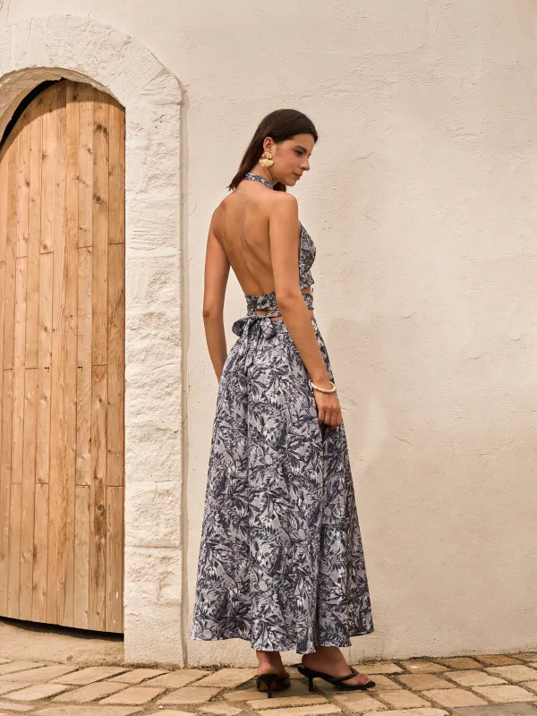 Printed Halter Backless Skirt Set With Tie-Back sold by COMMENSE