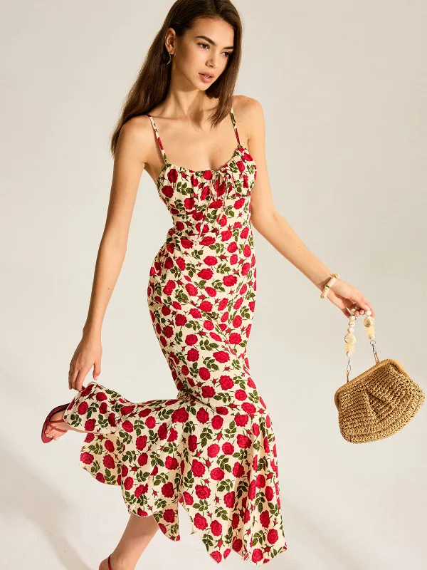 Floral Print Ruffle Hem Maxi Dress sold by COMMENSE