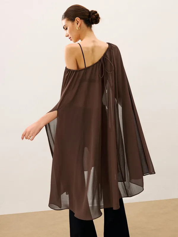 Cape-Style Semi Sheer Chiffon Blouse With Tie Detail sold by COMMENSE