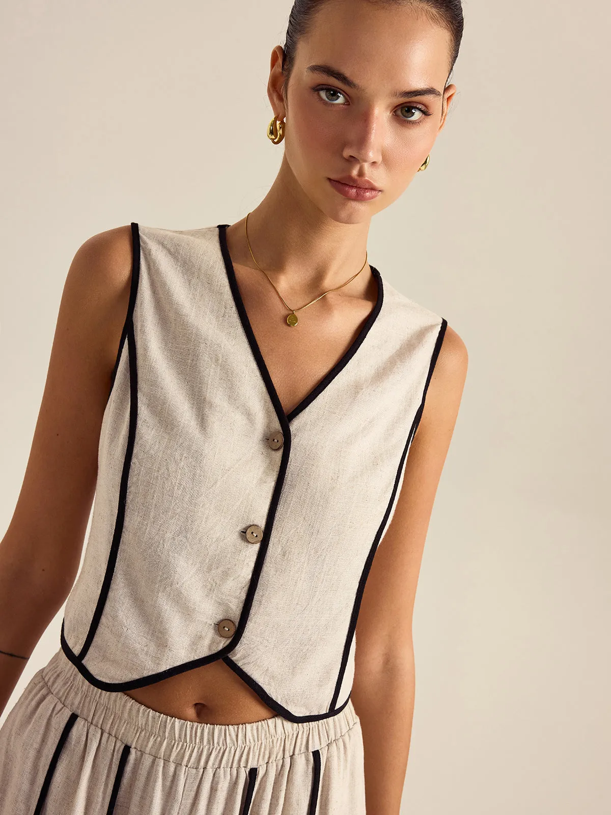 Linen & Cotton Striped Pants Set With Elastic Waist sold by COMMENSE product image thumbnail 4