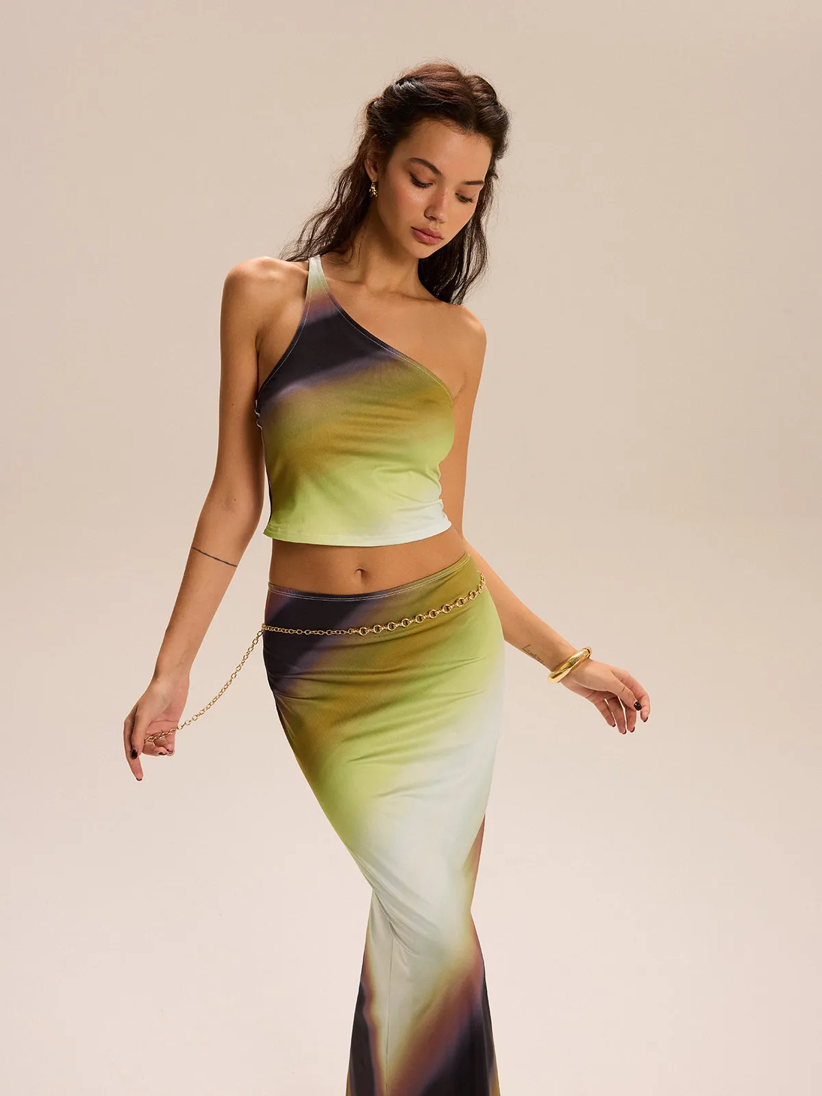 Gradient Print One-Shoulder Skirt Set sold by COMMENSE product image thumbnail 4