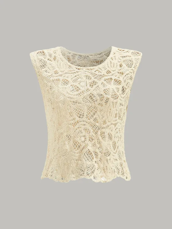 Semi-Sheer Crochet Lace Top sold by COMMENSE