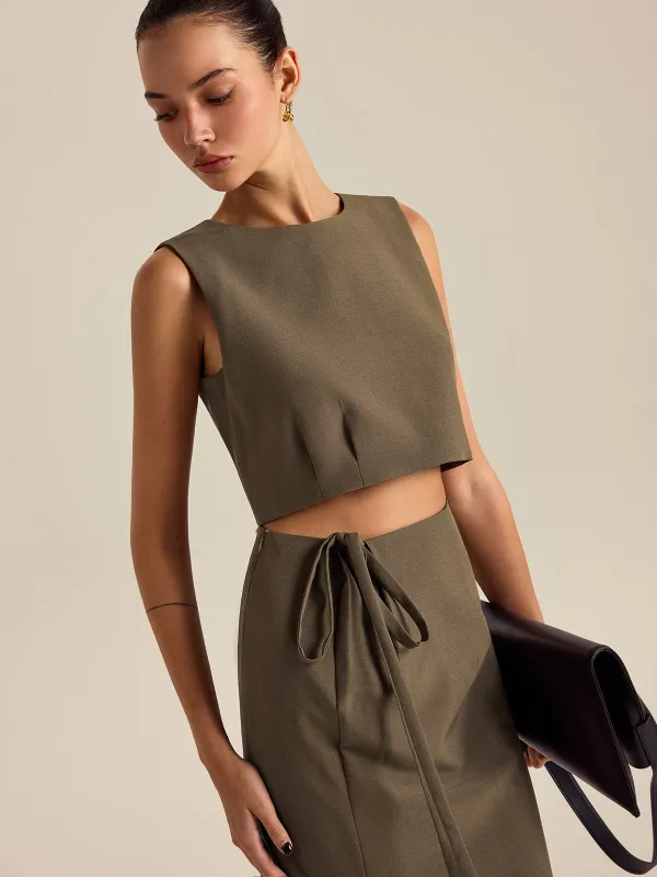 Sleeveless Round-Neck Crop Top sold by COMMENSE