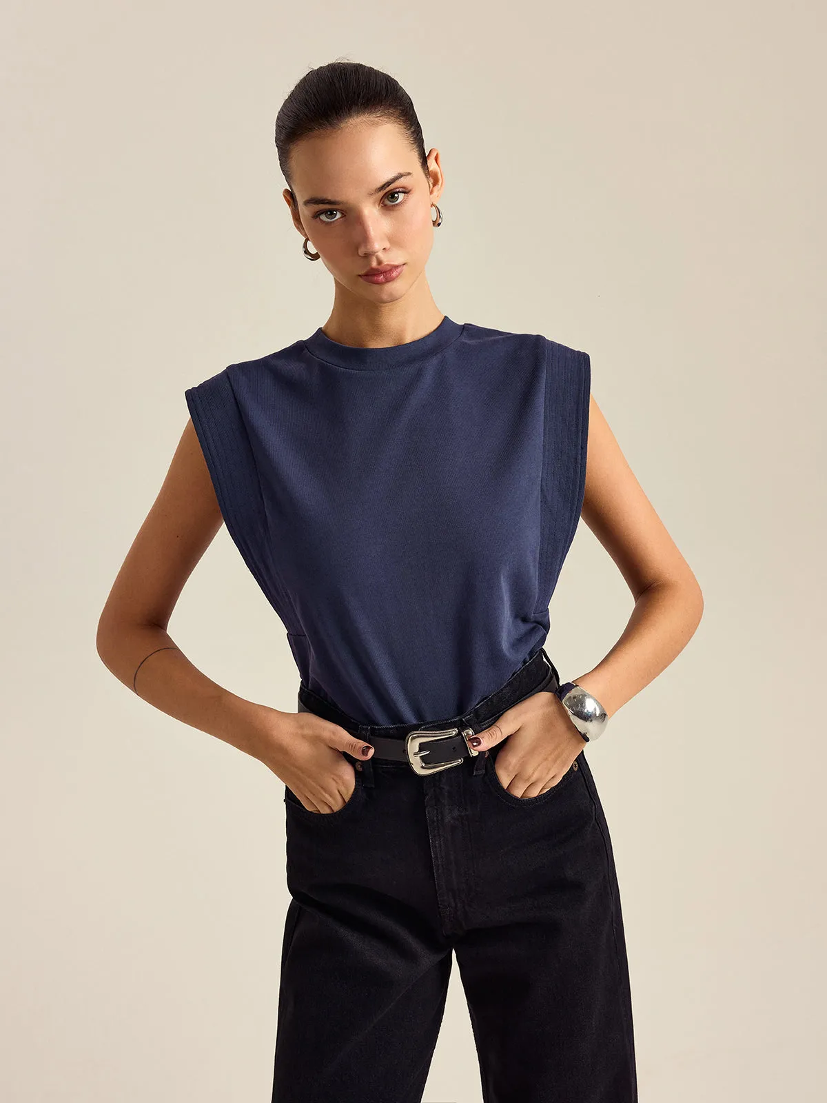 Cotton Crew Neck Sleeveless Top sold by COMMENSE