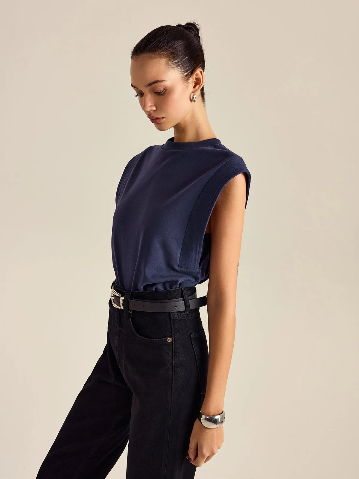 Cotton Crew Neck Sleeveless Top sold by COMMENSE product image thumbnail 5