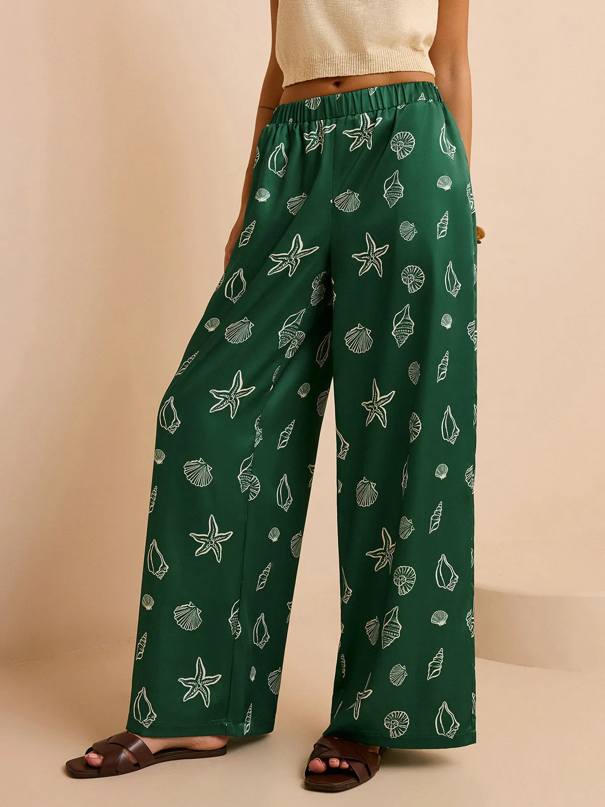 Oversized Mid-Waist Pants with Seashell and Starfish Prints sold by COMMENSE product image thumbnail 2