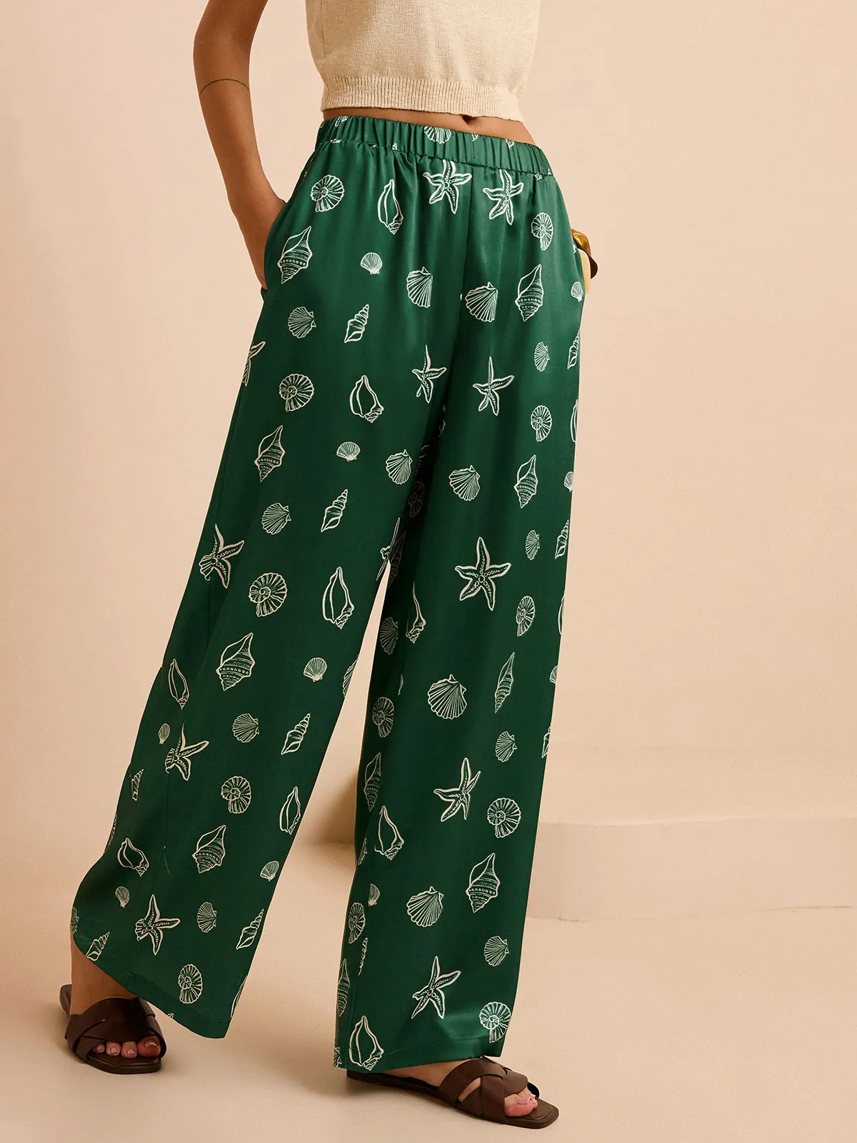 Oversized Mid-Waist Pants with Seashell and Starfish Prints sold by COMMENSE product image thumbnail 4