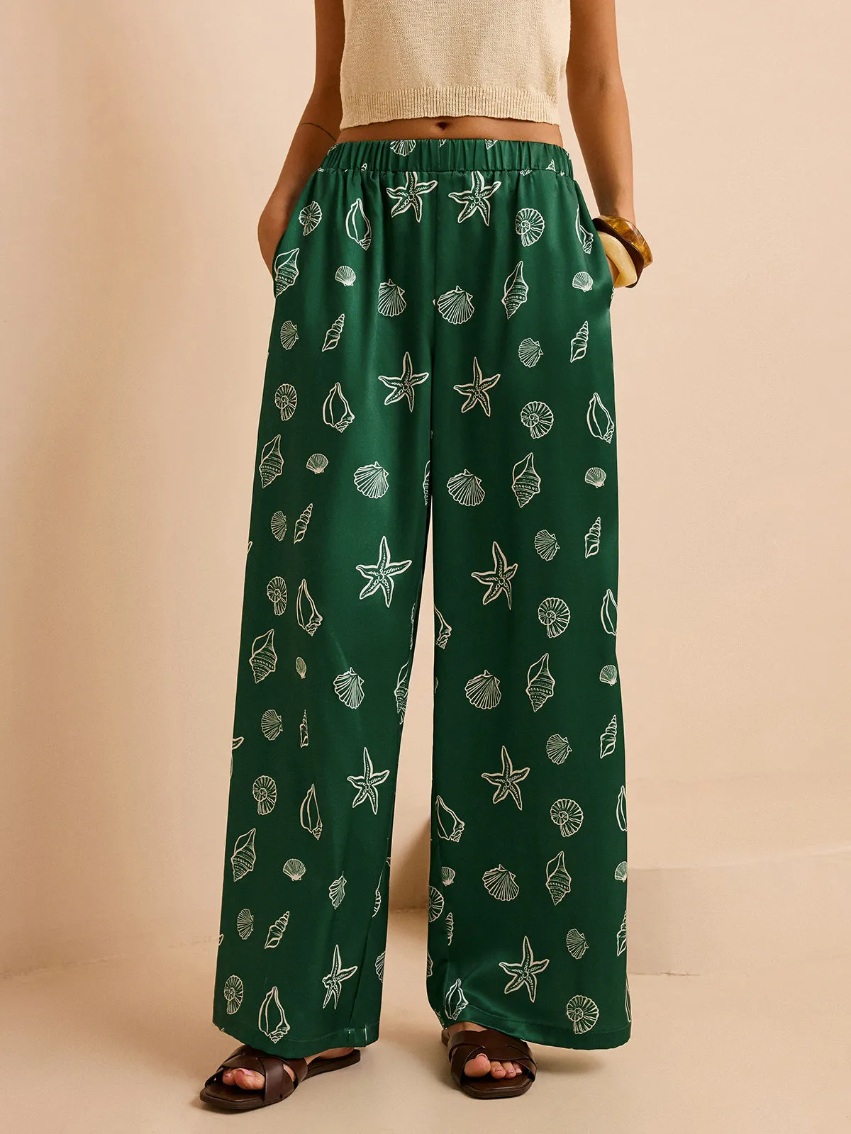Oversized Mid-Waist Pants with Seashell and Starfish Prints sold by COMMENSE product image thumbnail 3