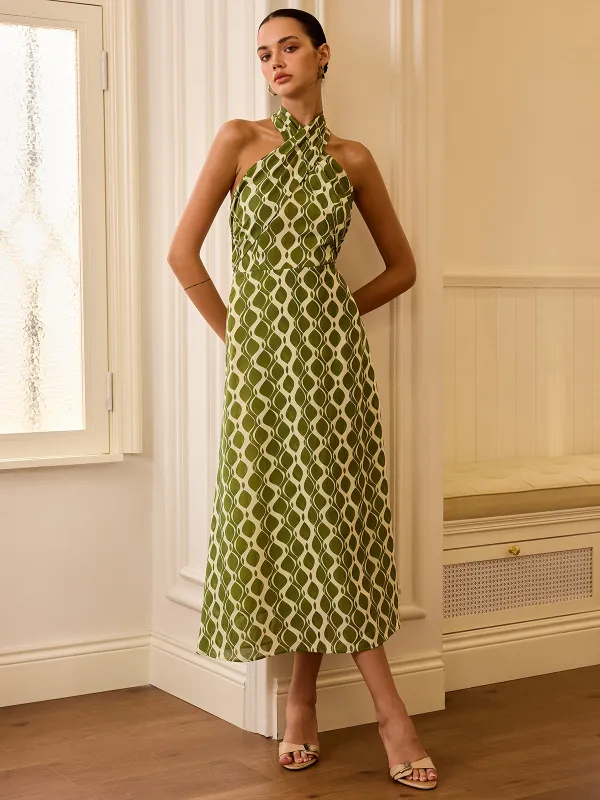 Halter Neck Printed Midi Dress sold by COMMENSE