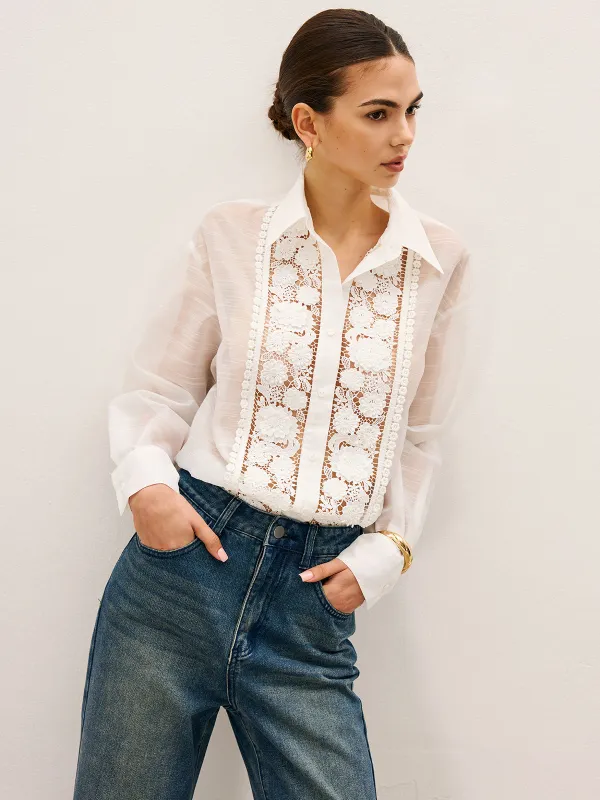 Sheer Lace Detail Blouse sold by COMMENSE