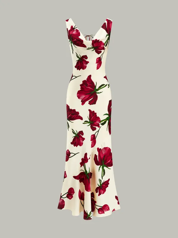 Tie-Back Floral Print Midi Dress sold by COMMENSE