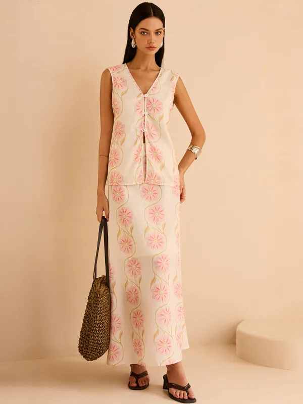 Floral Print Maxi Skirt sold by COMMENSE