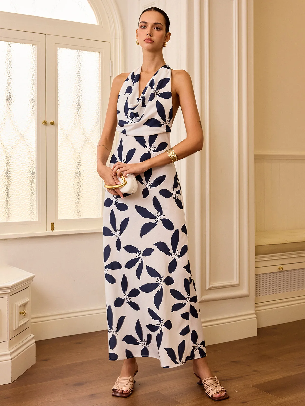 Semi-Sheer Halter Neck Backless Maxi Dress sold by COMMENSE product image thumbnail 4