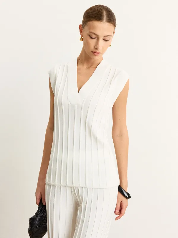 Ribbed Knit V-Neck Tank Top sold by COMMENSE