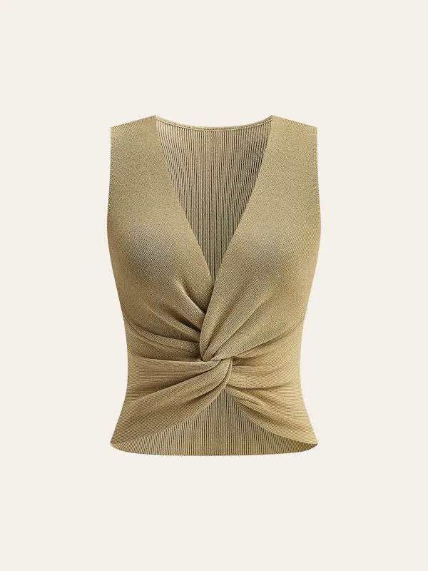 Knit Twist-Front Tank Top sold by COMMENSE