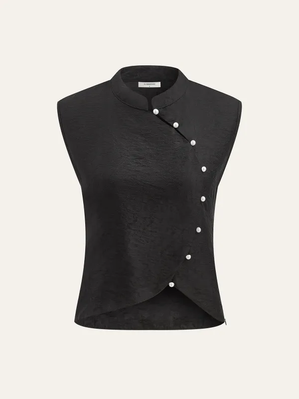 Asymmetrical Pearl Button Vest sold by COMMENSE