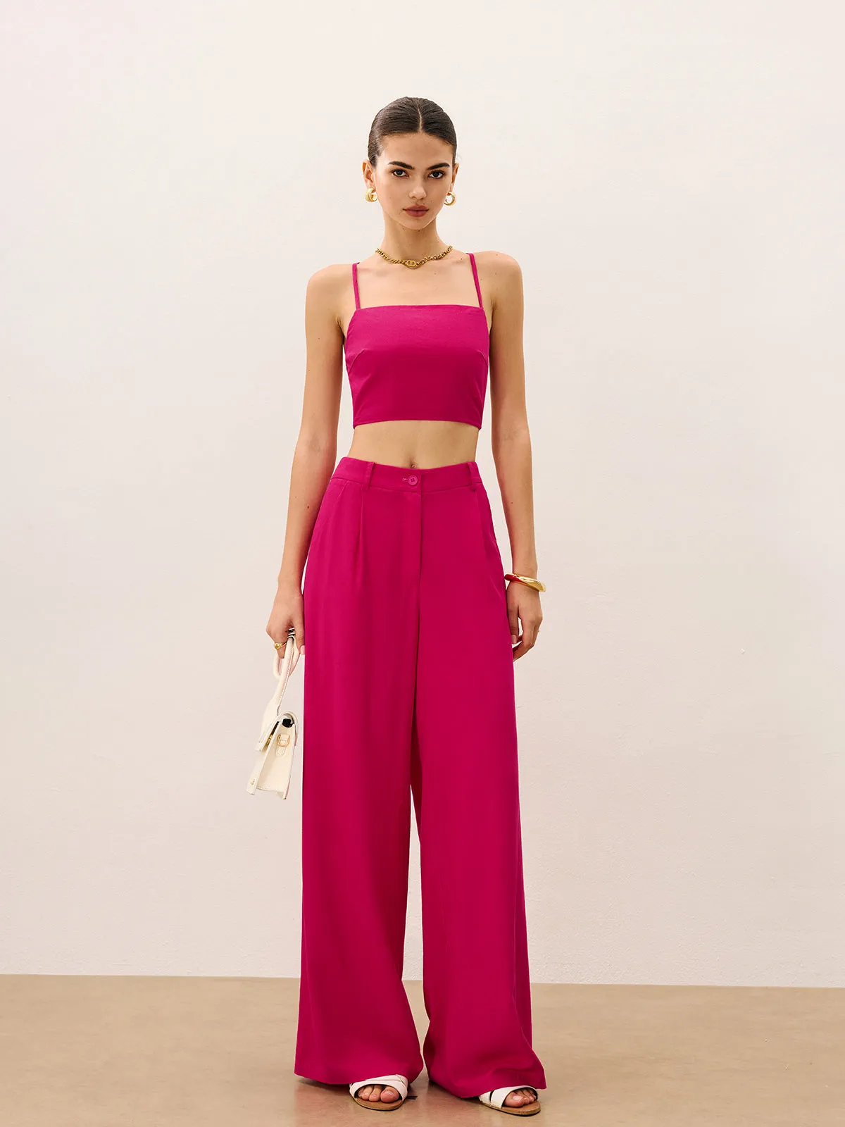 Tie-Back Top and Wide-Leg Pants Set sold by COMMENSE product image thumbnail 2