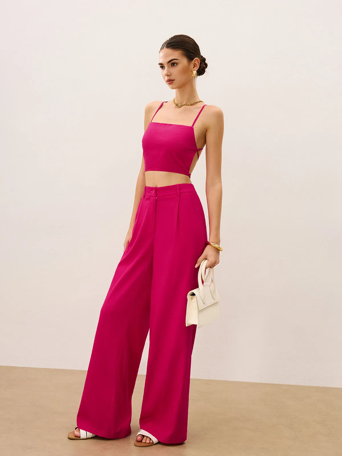 Tie-Back Top and Wide-Leg Pants Set sold by COMMENSE product image thumbnail 5