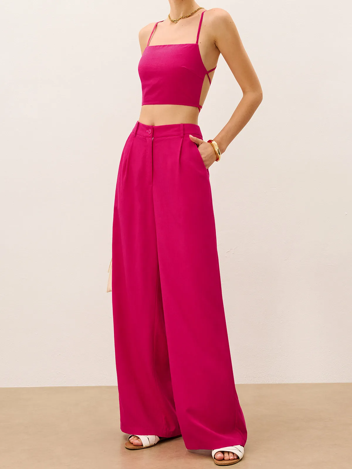 Tie-Back Top and Wide-Leg Pants Set sold by COMMENSE product image thumbnail 4