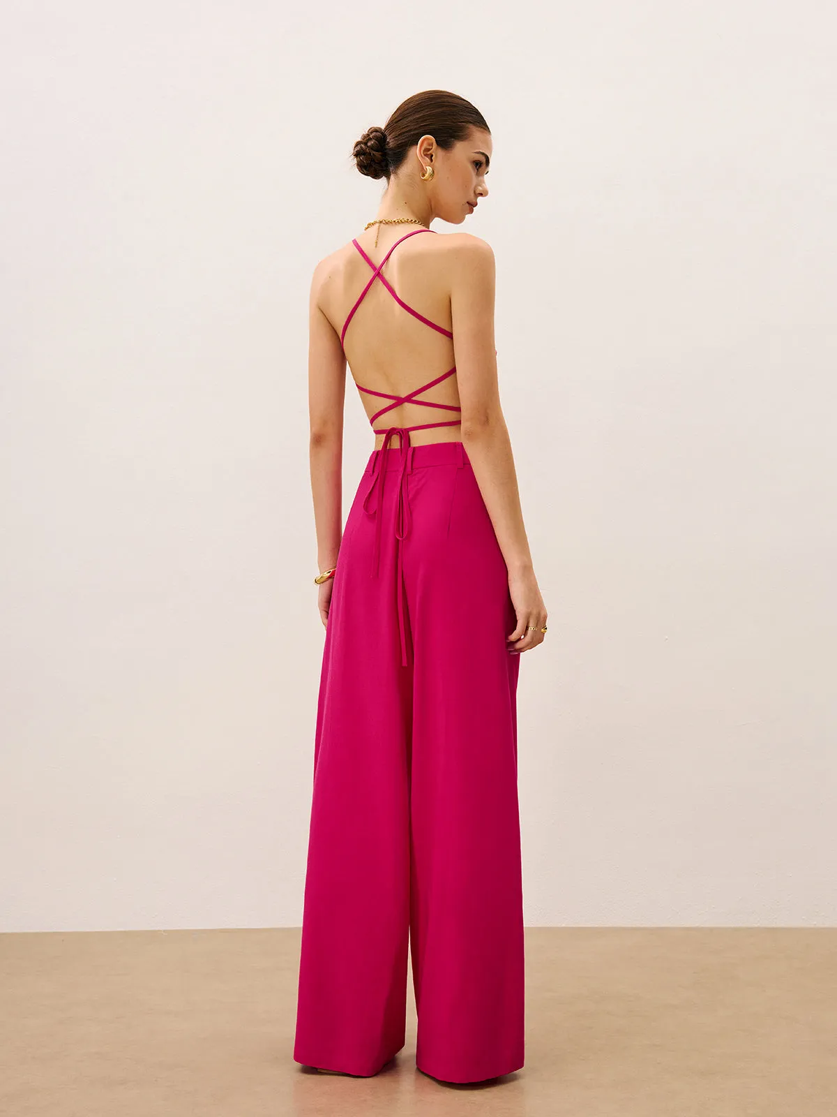 Tie-Back Top and Wide-Leg Pants Set sold by COMMENSE product image thumbnail 3