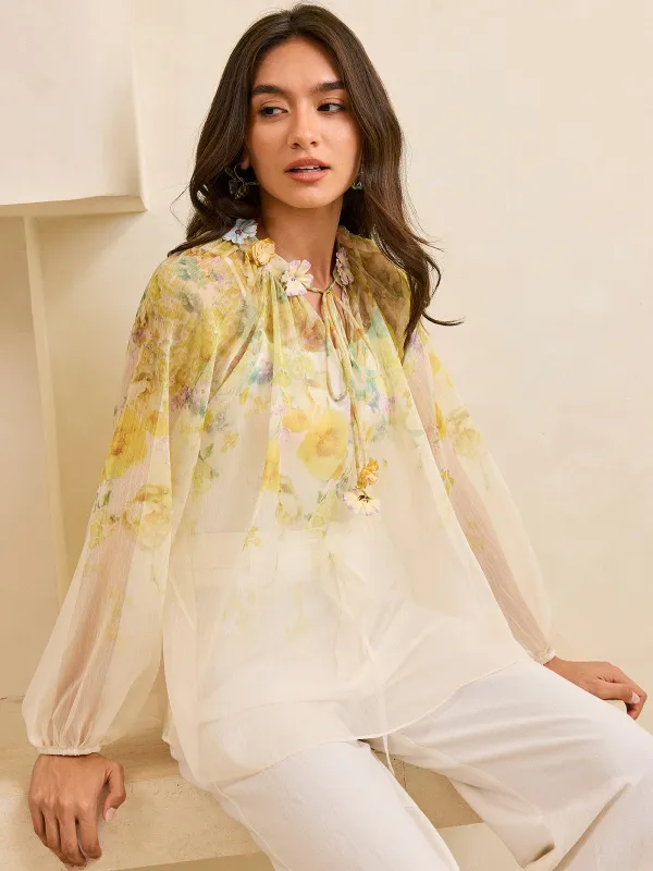Semi-Sheer Floral Detailed Blouse sold by COMMENSE