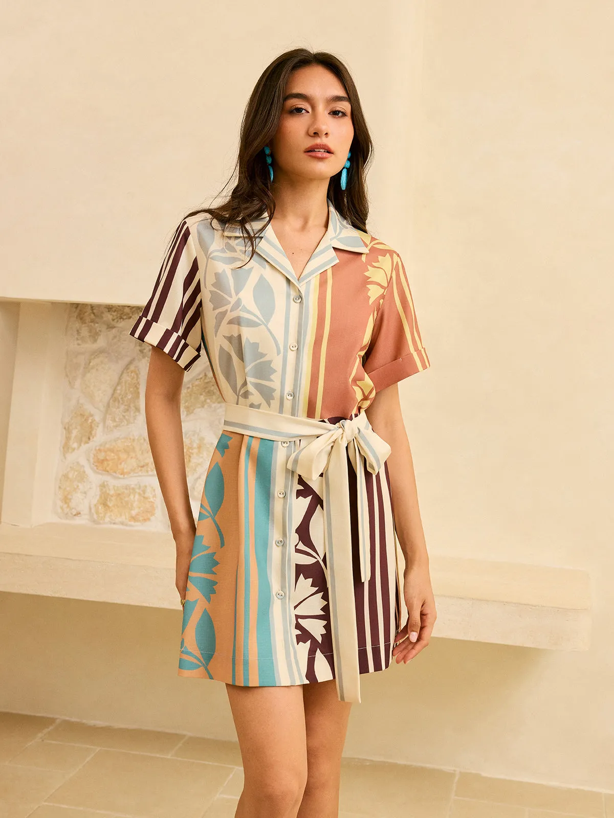 Abstract Print Belted Striped Dress sold by COMMENSE product image thumbnail 3