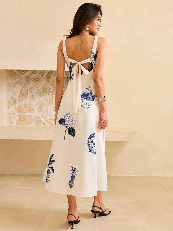 Tropical Print Square Neck Midi Dress sold by COMMENSE