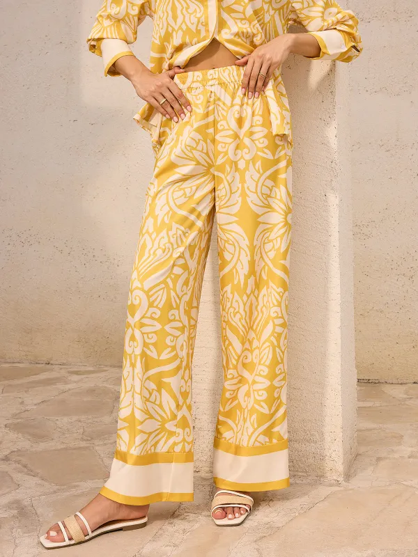 Patterned Mid-Waisted Wide-Leg Pants sold by COMMENSE