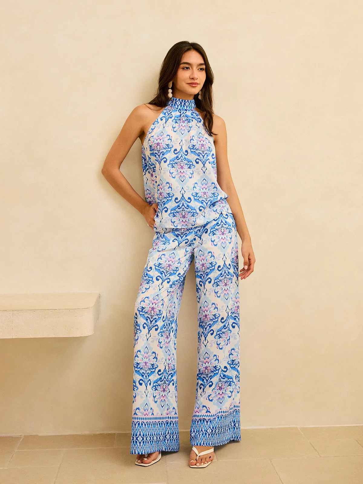 High-Waisted Floral Wide-Leg Pants With Pockets sold by COMMENSE product image thumbnail 3