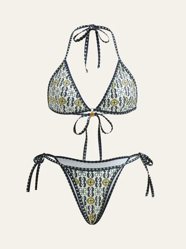 Patterned Halter Bikini Set sold by COMMENSE