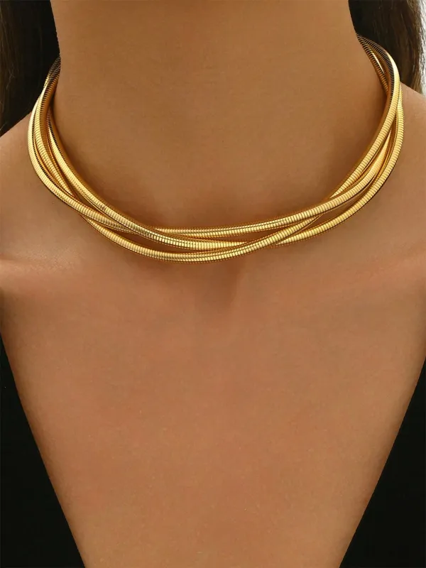 Triple-Layered Gold-Tone Choker Necklace sold by COMMENSE