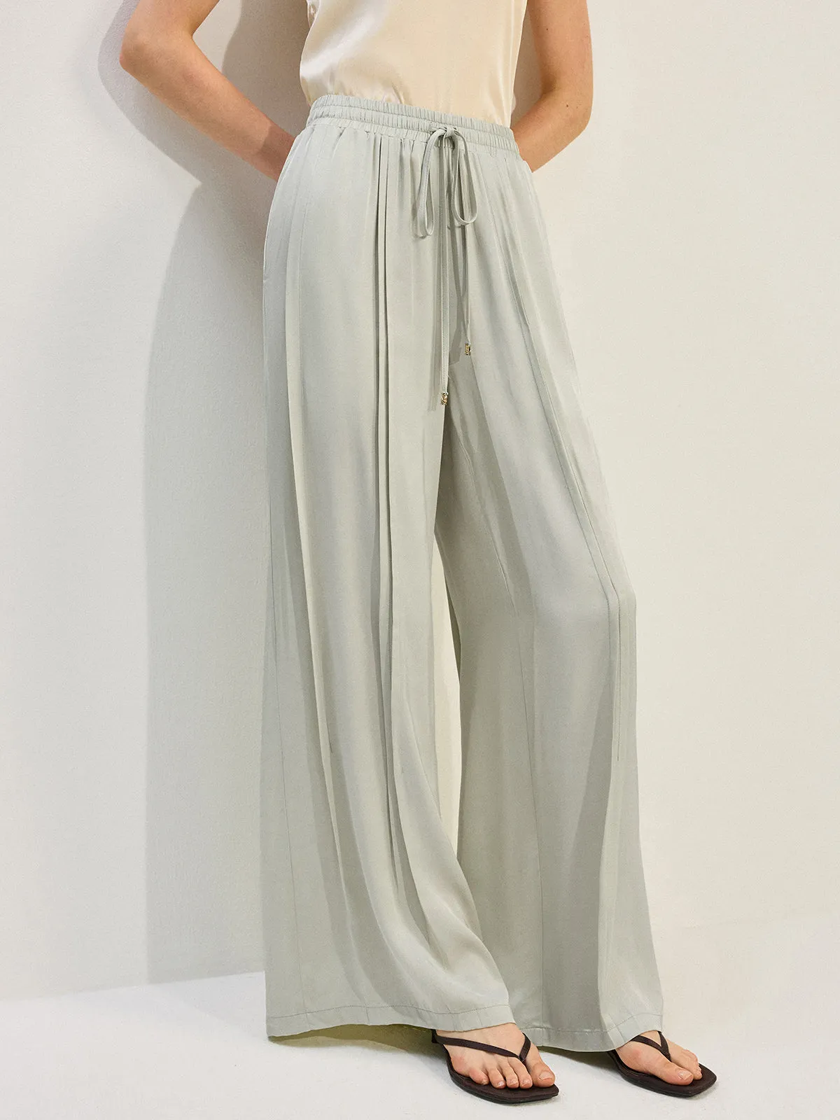 Tencel Rayon Satin Wide-Leg Pants with Pleats sold by COMMENSE product image thumbnail 3
