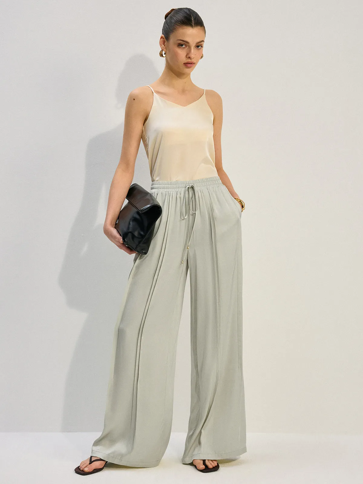 Tencel Rayon Satin Wide-Leg Pants with Pleats sold by COMMENSE product image thumbnail 2