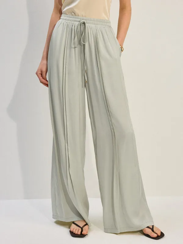 Tencel Rayon Satin Wide-Leg Pants with Pleats sold by COMMENSE