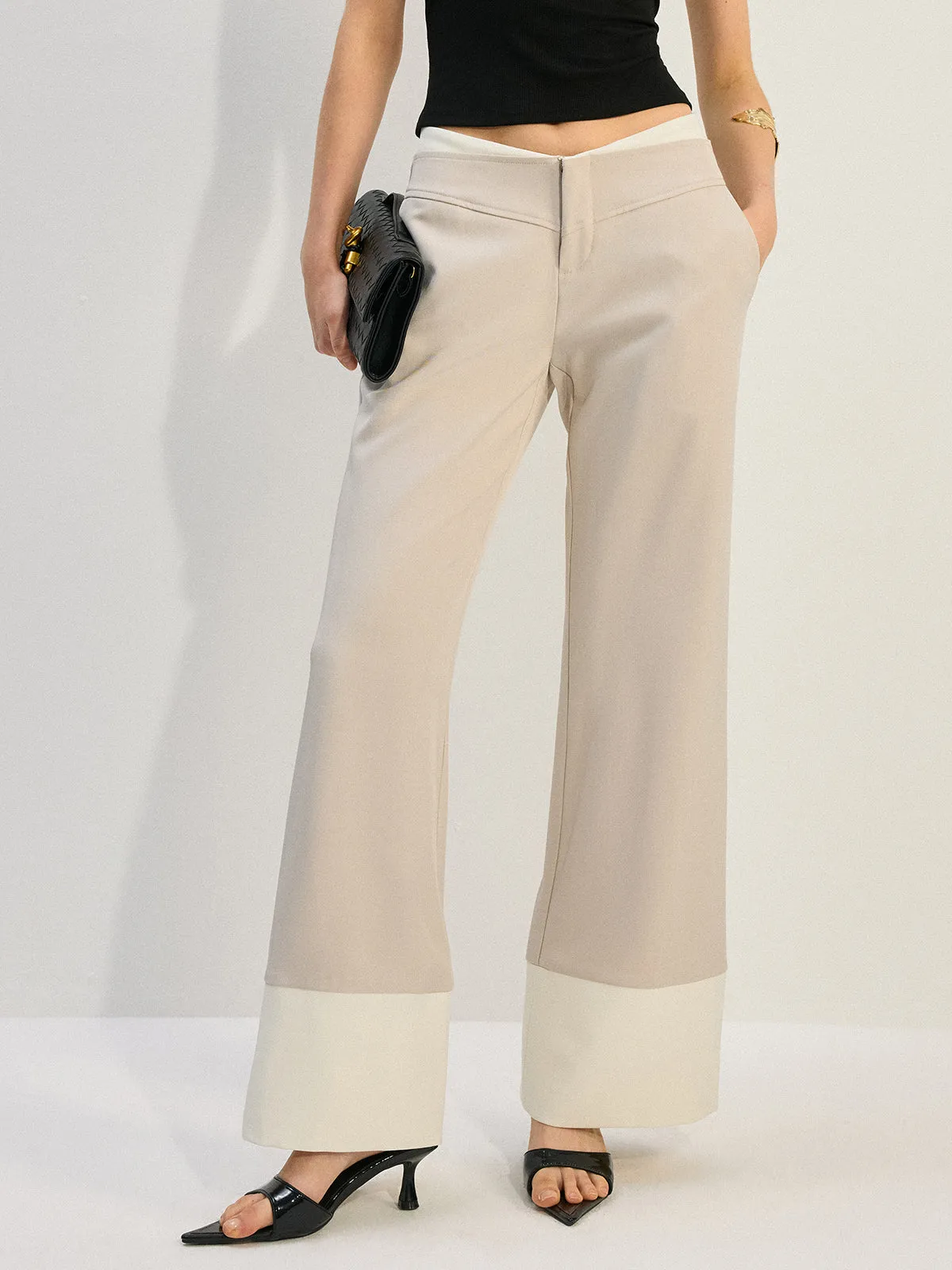 Wide-Leg Low-Waist Pants with Colorblock Hem sold by COMMENSE product image thumbnail 2