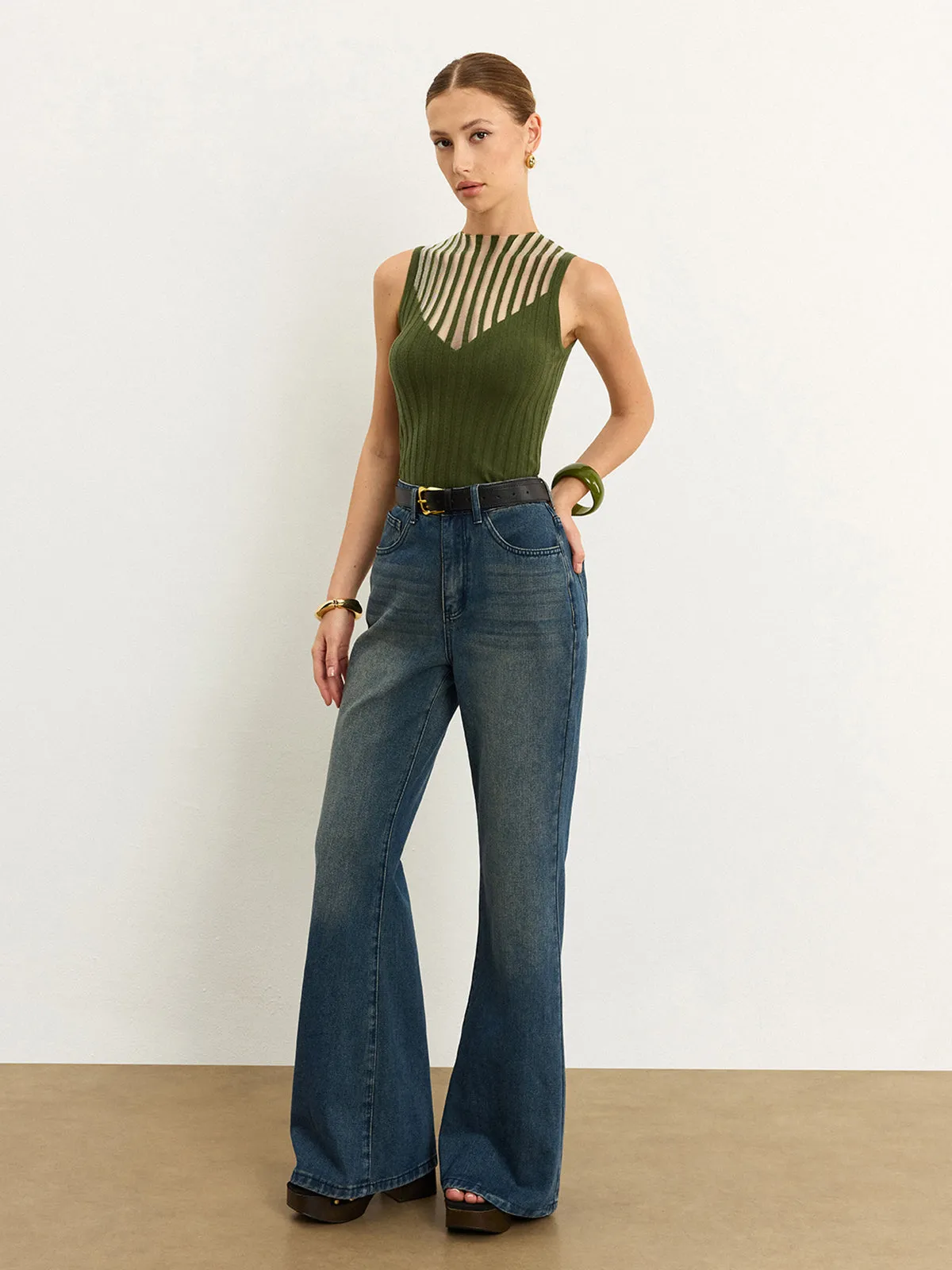 Sleeveless Top with Striped Sheer Detail sold by COMMENSE product image thumbnail 3